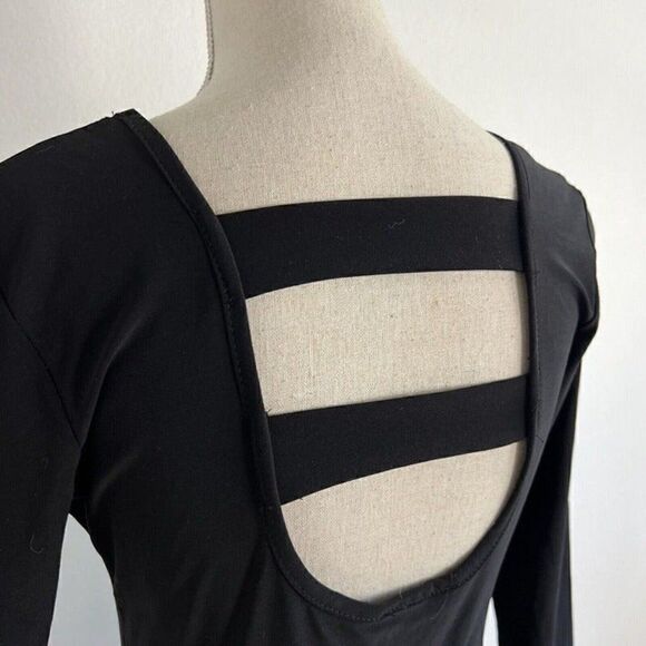 Pine Womens Fit & Flare Skater Black Stretch Midi Dress Size Large Open Back - Picture 8 of 11